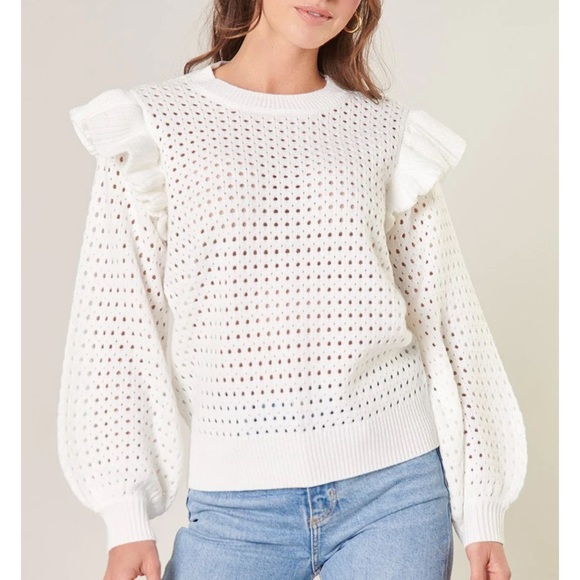 Sugarlips Chesapeake Pointelle Ruffle Detail Sweater S - Picture 1 of 7